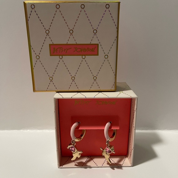 Betsey Johnson Jewelry - Betsey Johnson Pink Hoop Earrings with Charms